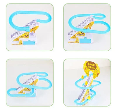 Small Duck Climbing Stairs Toy Diy Racing Track Toy Music Duck Roller Coaster(random Color)