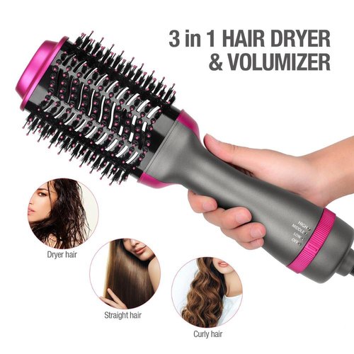 One Step 3 In 1 Hair Dryer And Volumizer / Hot Air Brush – Comb For Drying, Straightening, And Curling