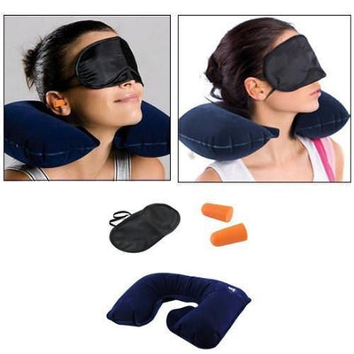 3 In 1 Combo Travel Kit Of Neck Pillow, Eye Mask And Ear Plug